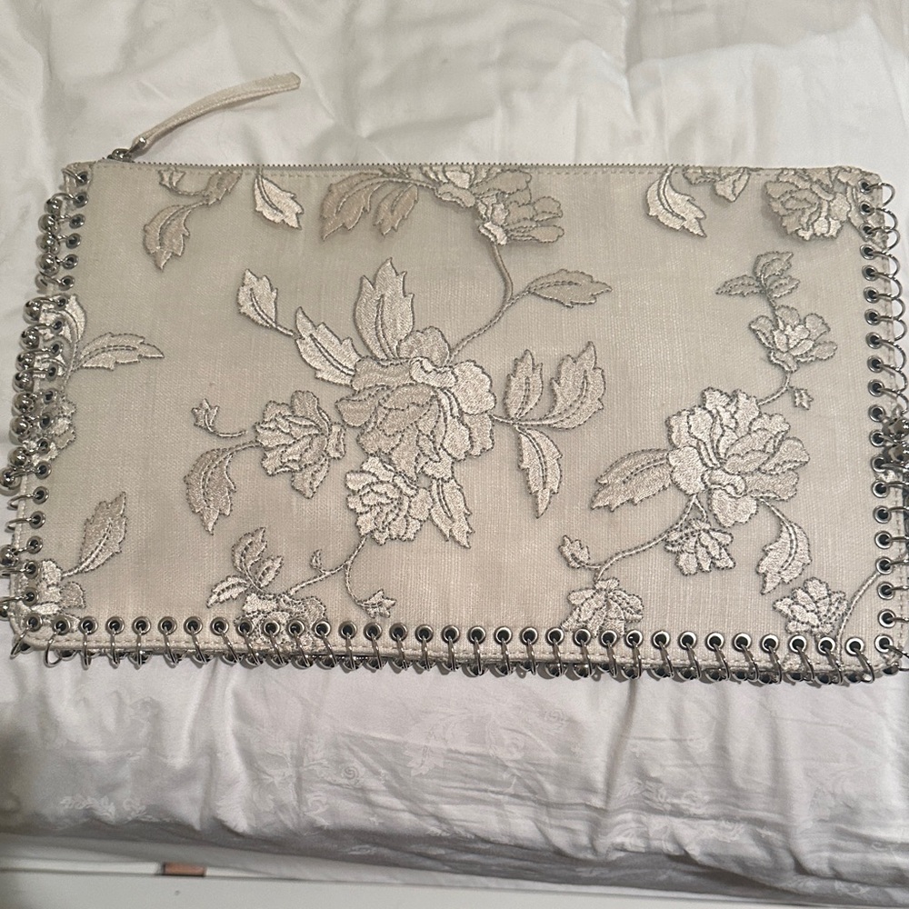 Zimmermann Silver Floral Embroidered Clutch